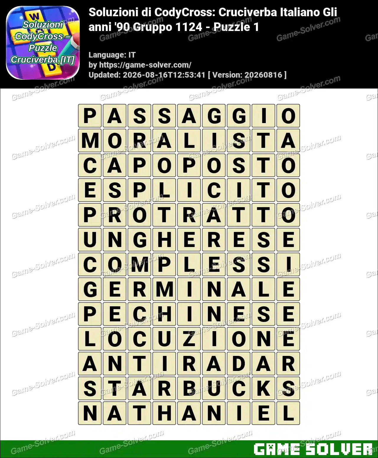 Soluzioni di CodyCross: Cruciverba Italiano Gli anni ’90 Gruppo 1124 – Puzzle 1